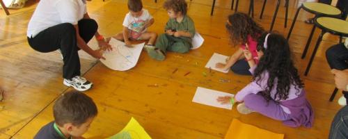 Children drawing during a teaching activity